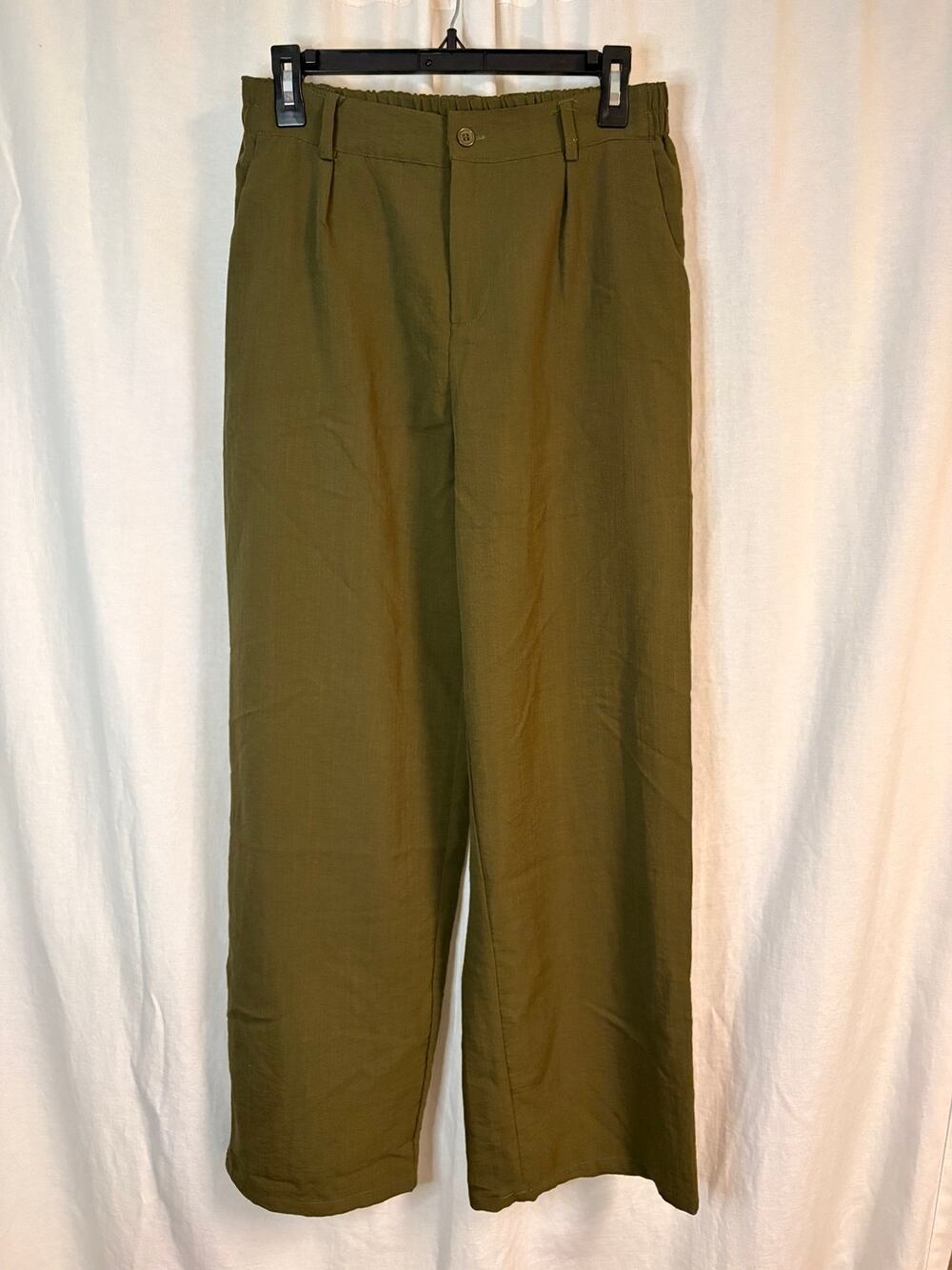 Feiersi Olive Green High Rise Wide Leg Pleated Pants Medium